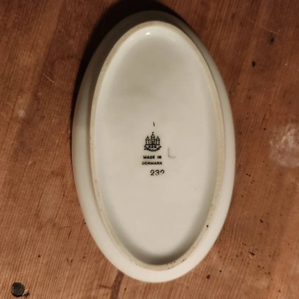 B & G Vanity Tray White Ceramic Dish with Gold Trim Made in Denmark